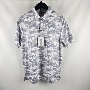 Tattoo Shirt Mens Small Gray White Camo Skulls S/S Golf Performance Polo NWT